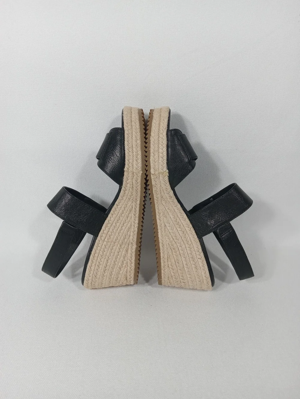 EILEEN FISHER 'Winnie' Black Leather Espadrille Wedge Sandals Women's Size 8